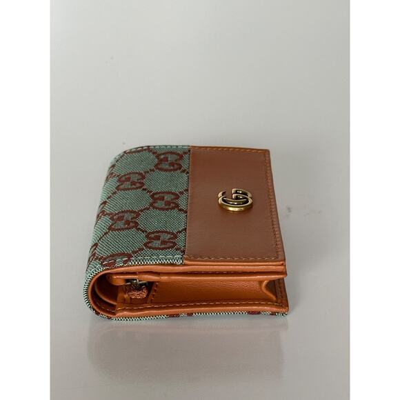 Gucci GG Leather/Canvas Compact Bifold Card Wallet Azure/Brown Italy 783118 NIB - Picture 6 of 15